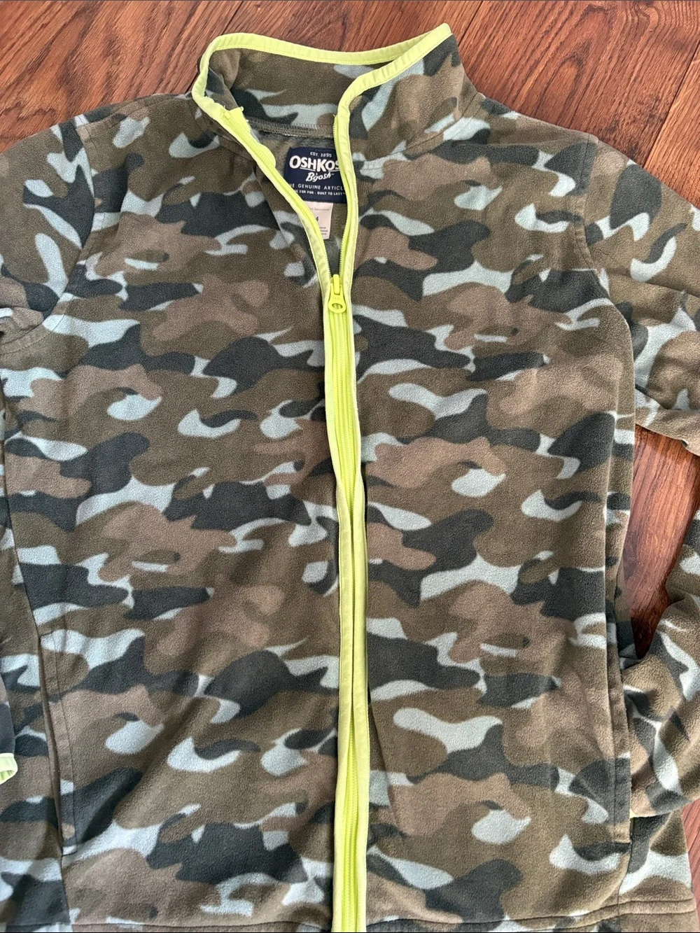 OshKosh B'gosh Olive/Green Camouflage Fleece Jacket with Lime Trim